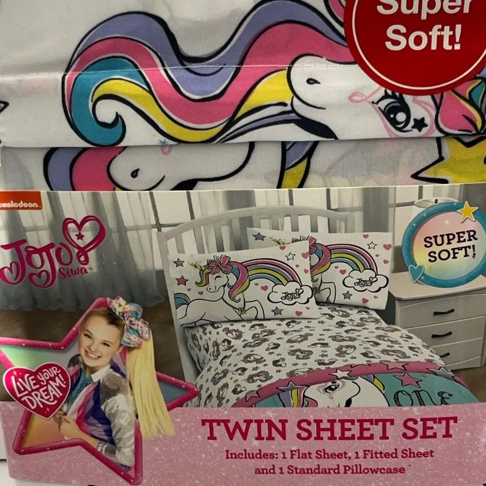 Nickelodeon Twin JoJo Siwa Live Your Dream Unicorn‎ Twin Sheet Set 3 Piece NWT